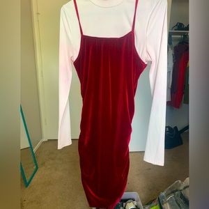 White and red turtle neck dress